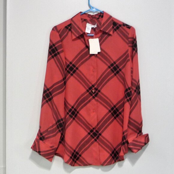 COLDWATER CREEK RED PLAID BUTTON FRONT SHIRT - Picture 1 of 10